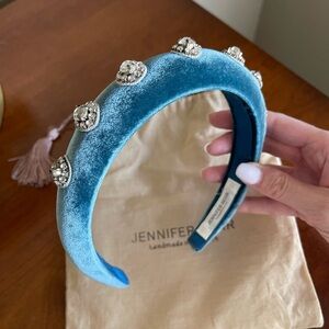 Like New Jennifer Behr Olina Blue Velvet Headband with Rhinestones